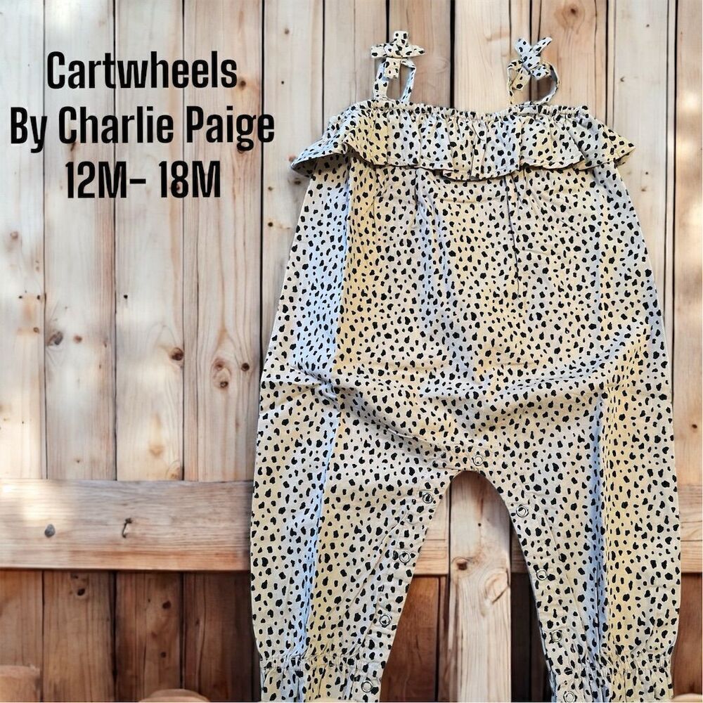 Cartwheels Cheetah Animal Print Romper 12-18M Beige Black Snap bottom One-Piece